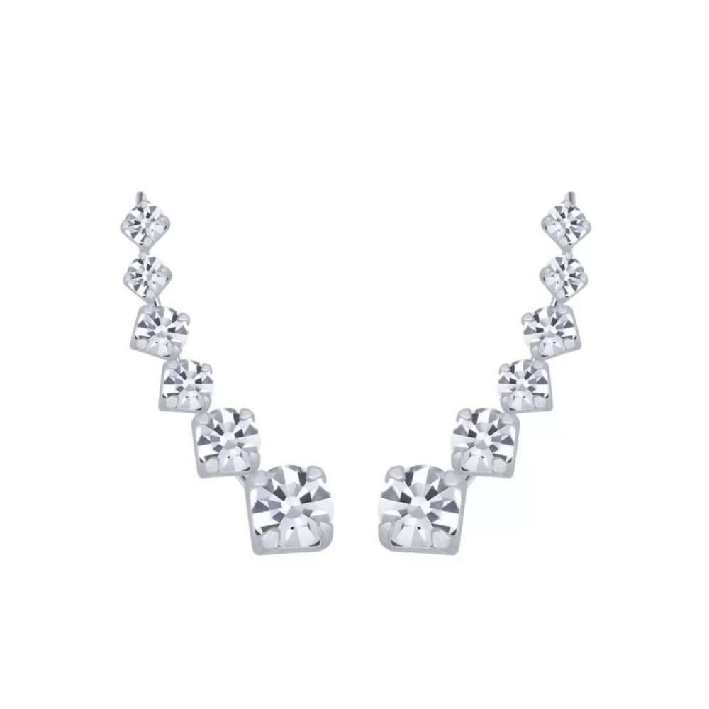 Sterling Silver Diamond Droplet Ear Pin Earrings Women’s Cubic Zirconia